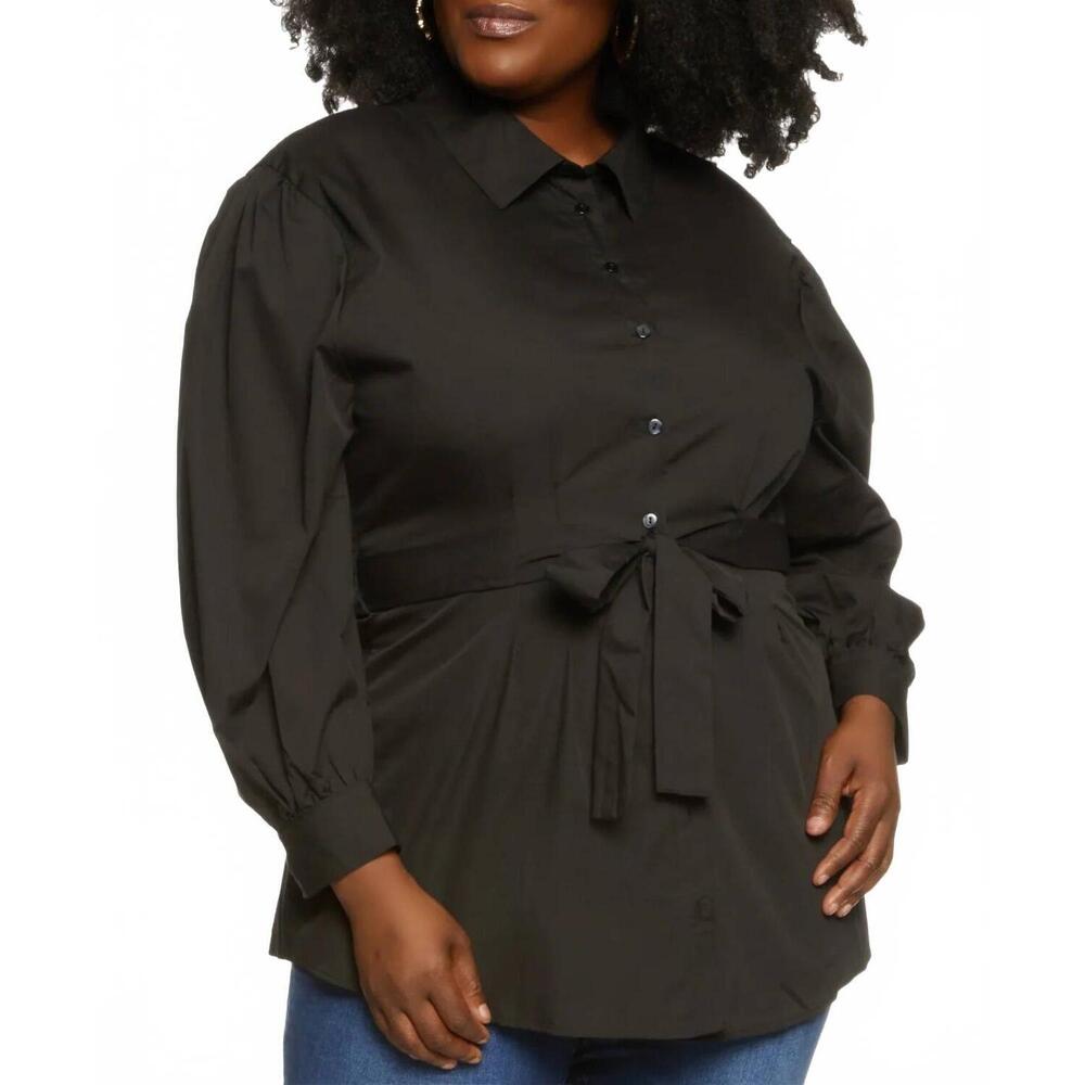 NEW NEW LOOK long sleeve button front blouse in black